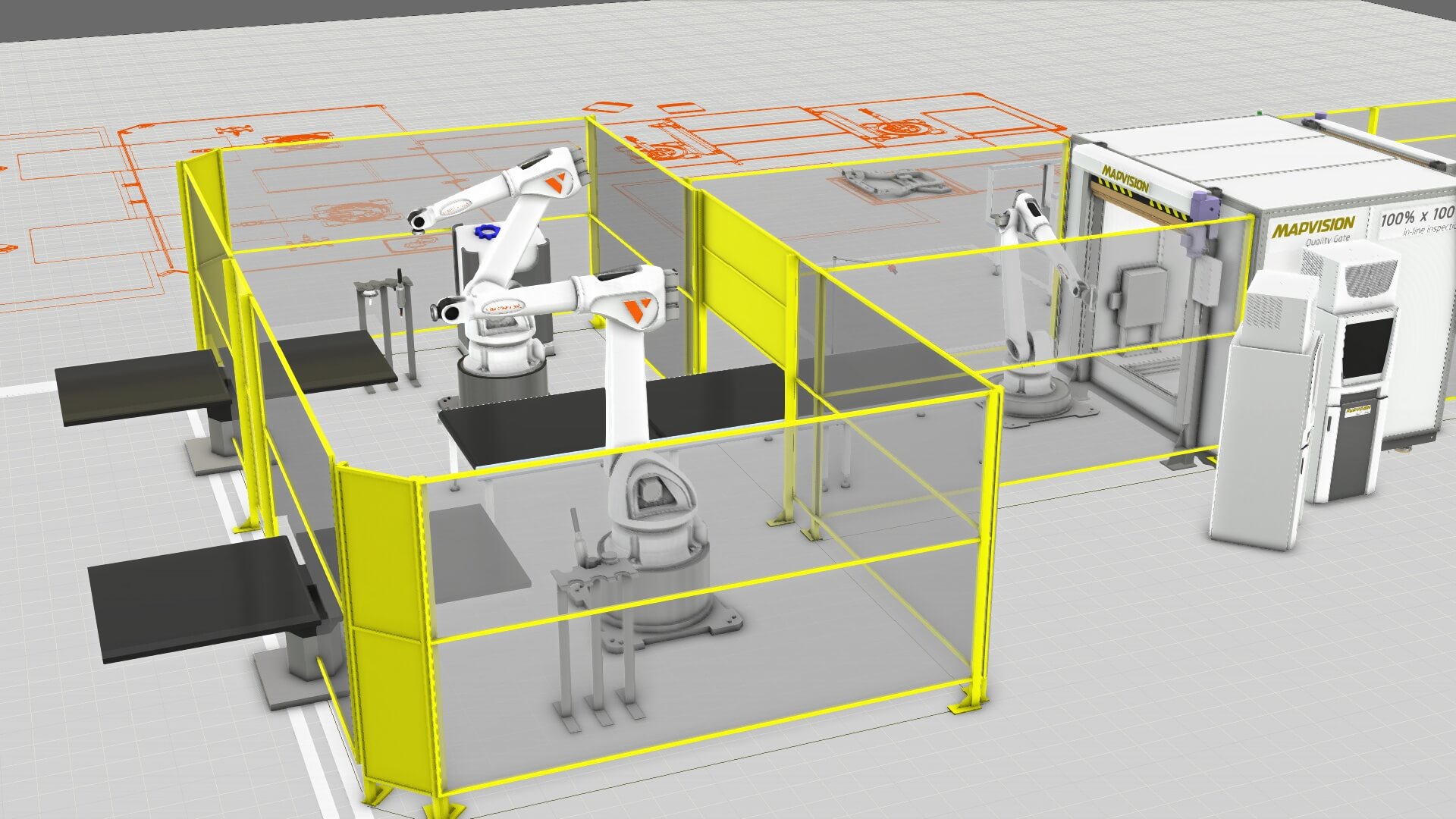 Plant and manufacturing simulation with robots welding
