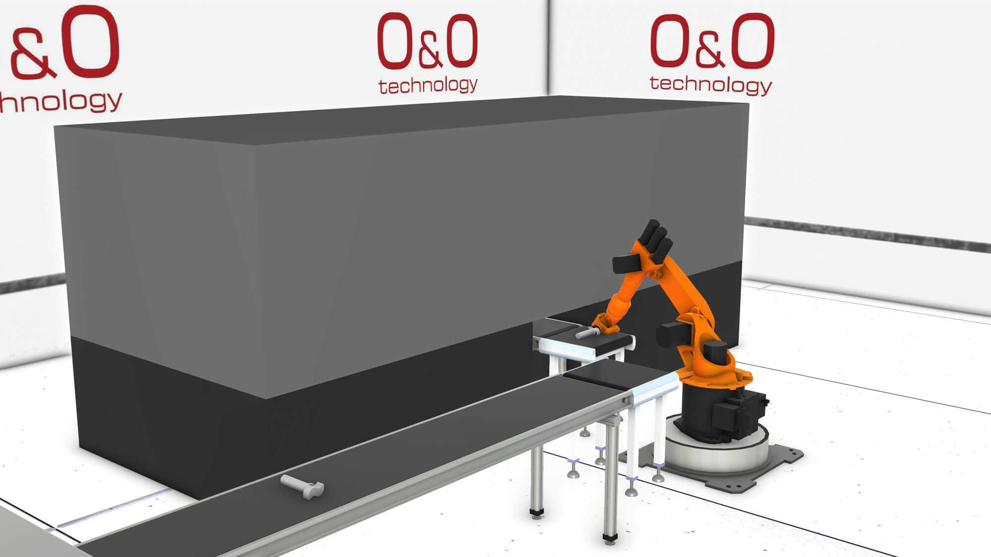 A robot working at a conveyor belt
