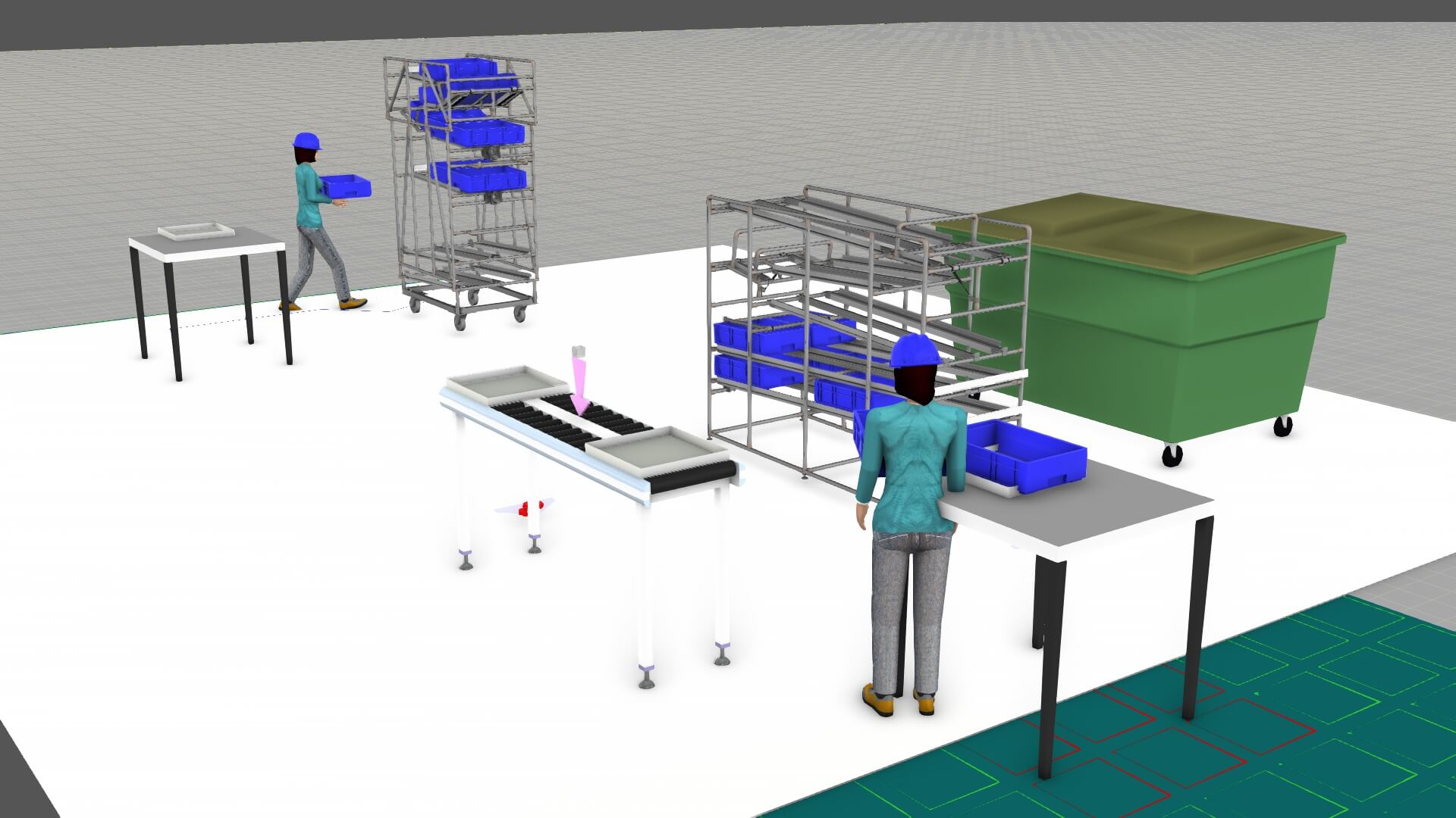 Simulation of shooter wagons at a production line